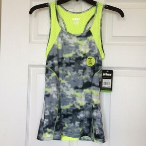 NWT Prince Pixelated Neon Yellow Print Workout Racerback Tank Top in Size Small